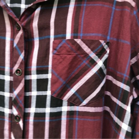 Foxcroft burgundy preppy plaid top shirt L14 - Picture 6 of 10